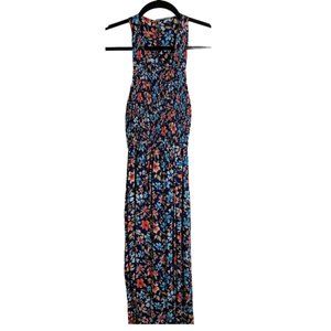 Long colorful floral dress with hand pockets, xs